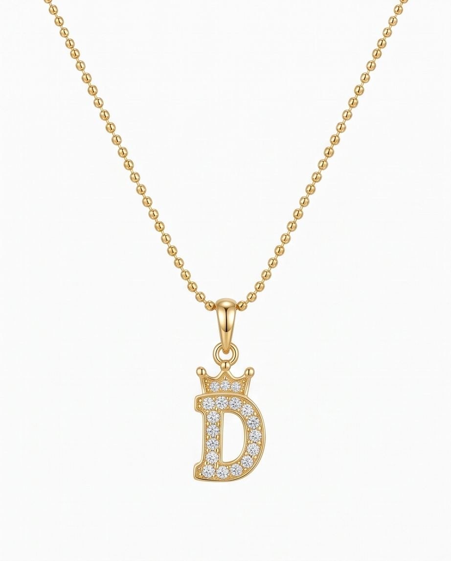 18K Gold Crowned Letter “D” Pendant