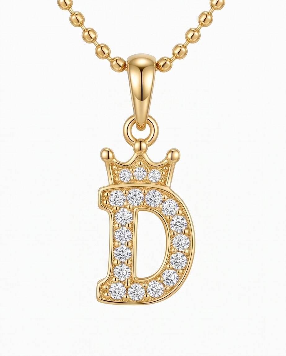 18K Gold Crowned Letter “D” Pendant