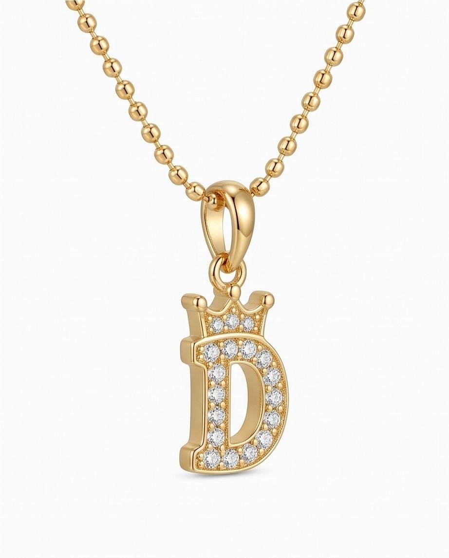 18K Gold Crowned Letter “D” Pendant