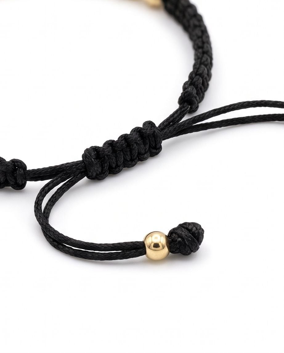 18k Gold, Black adjustable bracelet Angel