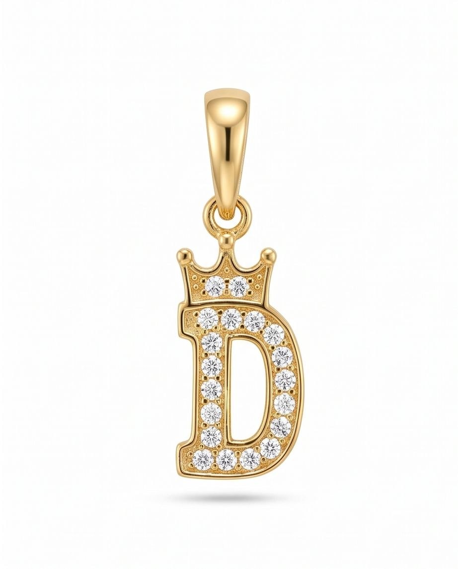 18K Gold Crowned Letter “D” Pendant