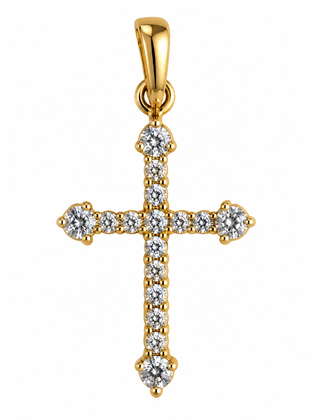 18K Gold Zircon Cross Pendant
