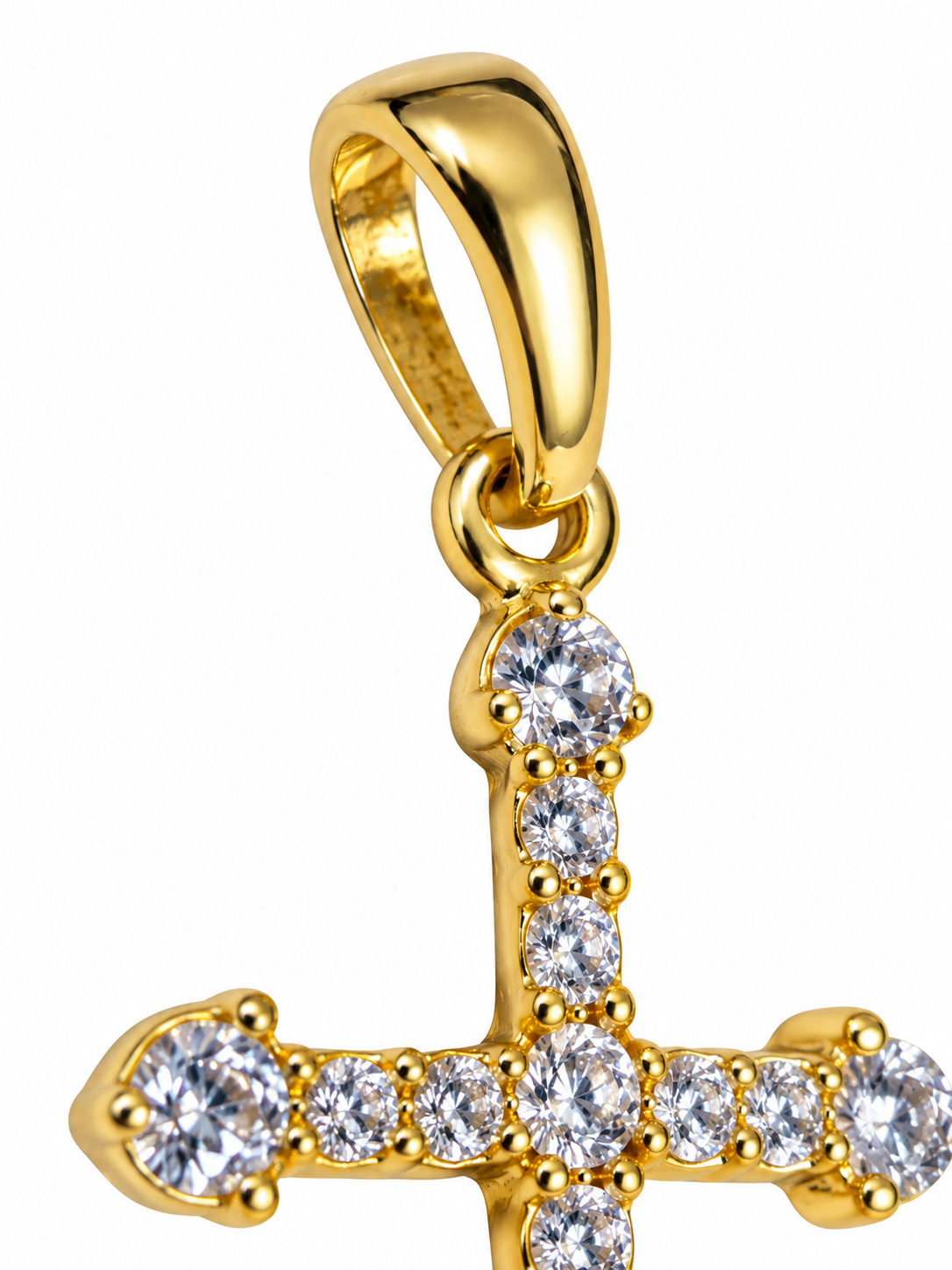 18K Gold Zircon Cross Pendant