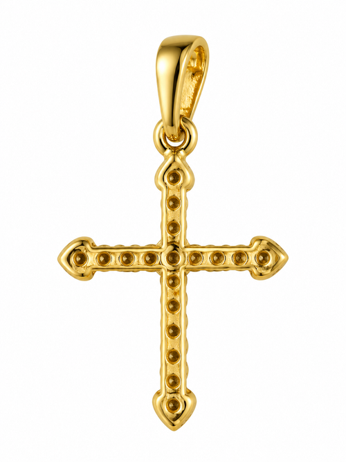 18K Gold Zircon Cross Pendant