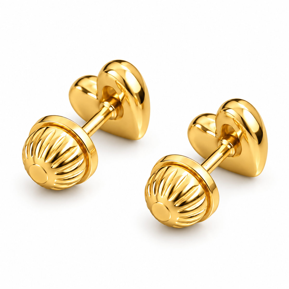 18K Yellow Gold Heart Stud Earrings