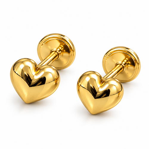 18K Yellow Gold Heart Stud Earrings