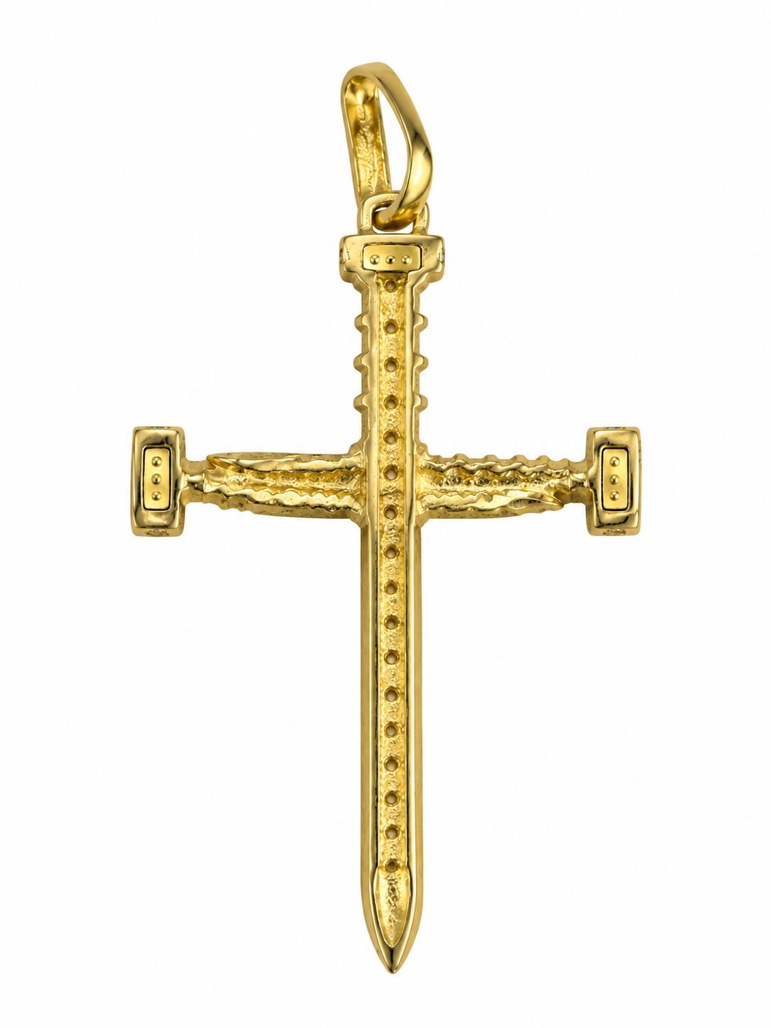 18K Gold Nail Cross Pendant with Zircons