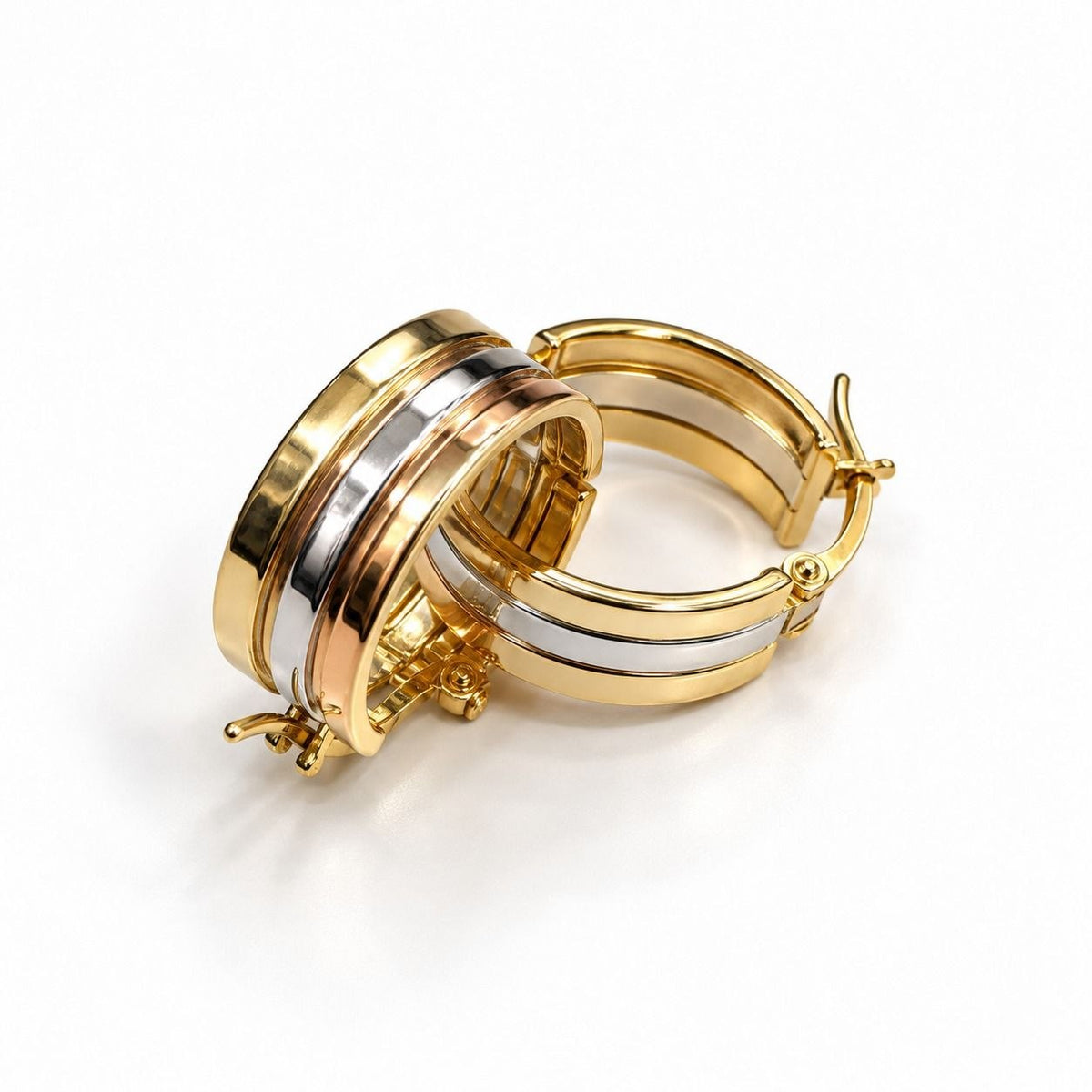 18K Gold Tri-Color Hoop Earrings