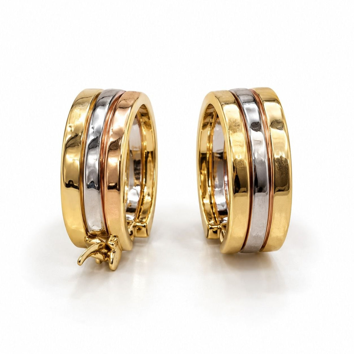 18K Gold Tri-Color Hoop Earrings