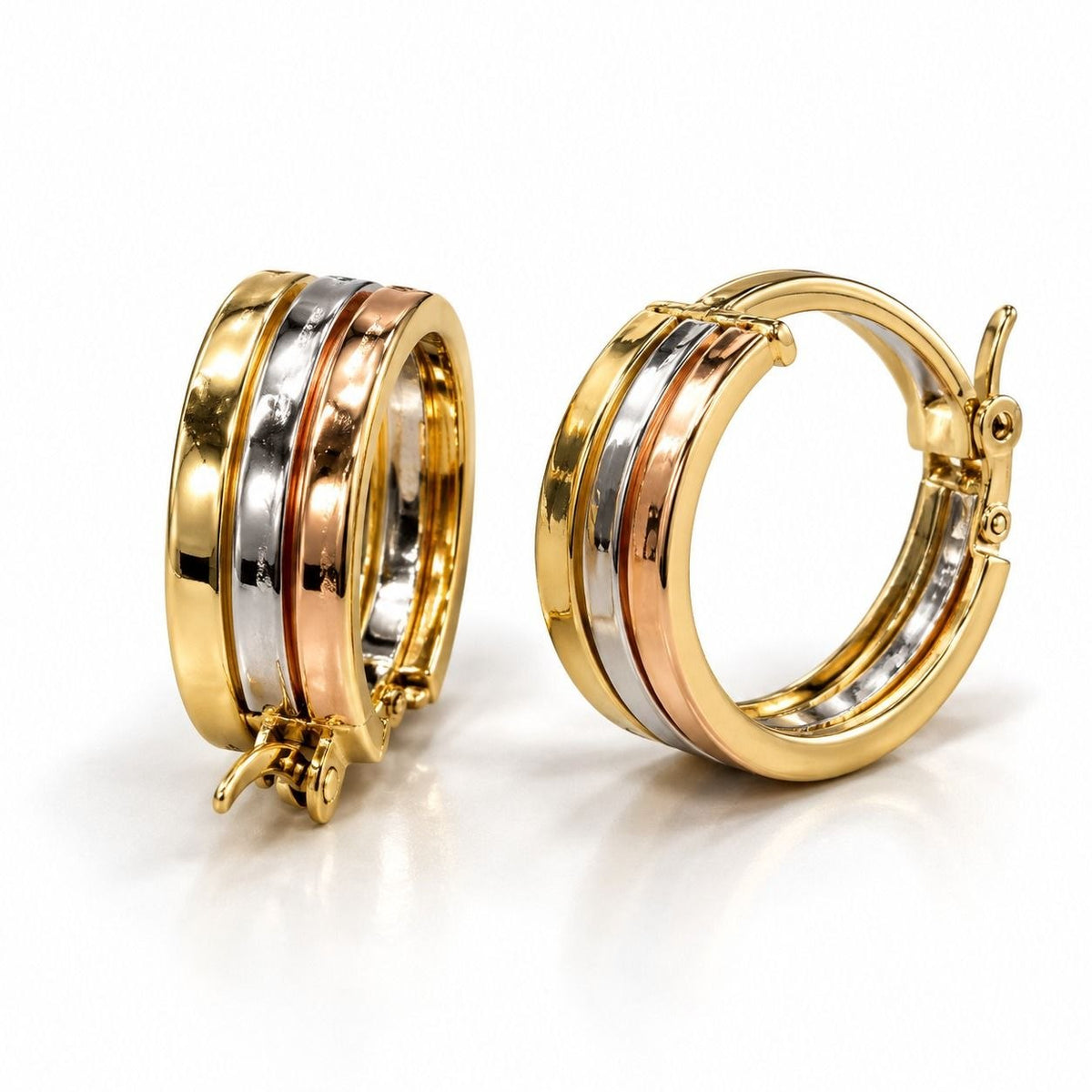 18K Gold Tri-Color Hoop Earrings