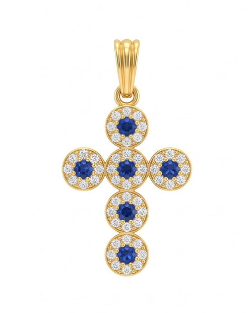 18K Gold Cross with Blue & White Zircons