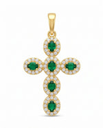 18K Gold Cross with Green & White Zircons