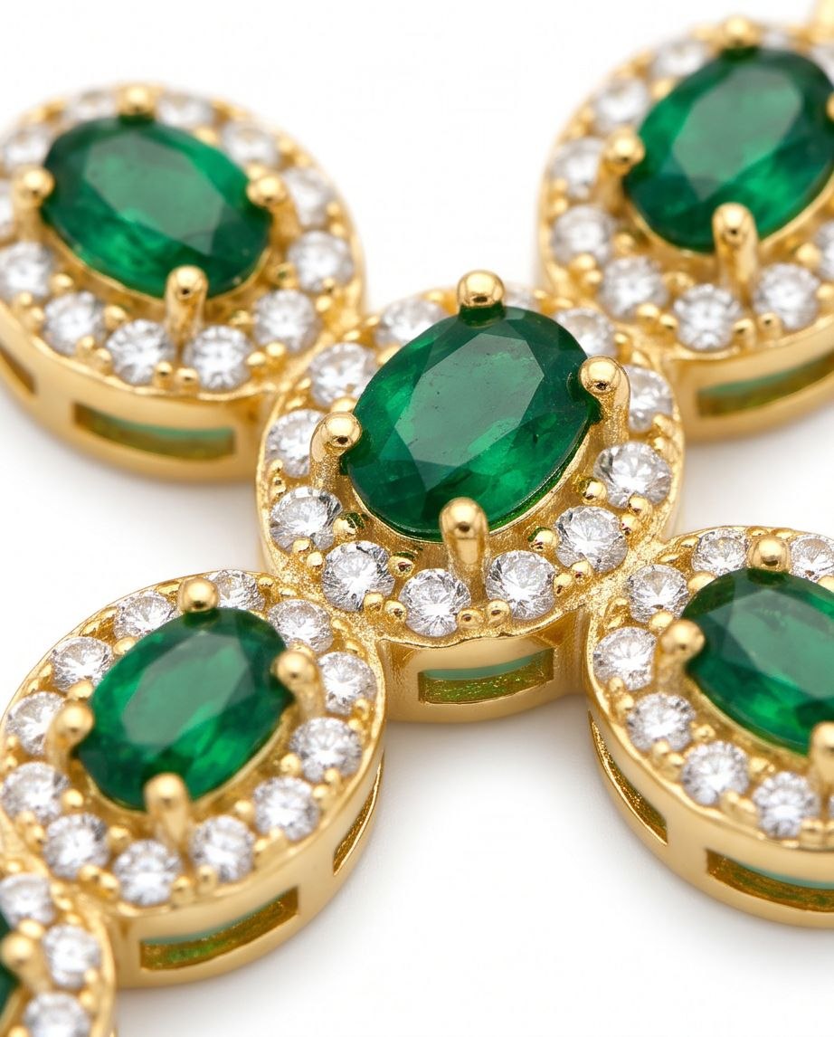 18K Gold Cross with Green & White Zircons