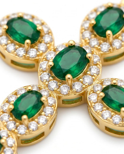 18K Gold Cross with Green & White Zircons
