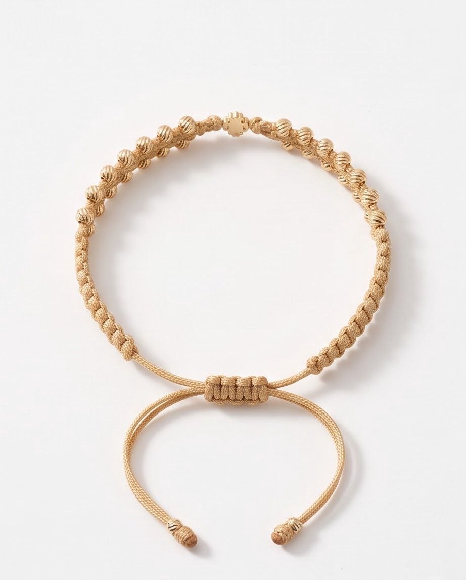 18K Gold Adjustable Woven Bead Bracelet with Zircon Flower