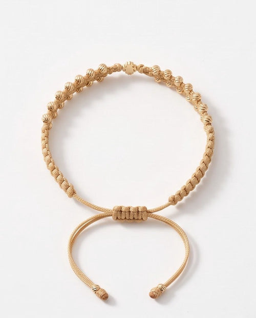 18K Gold Adjustable Woven Bead Bracelet with Zircon Flower