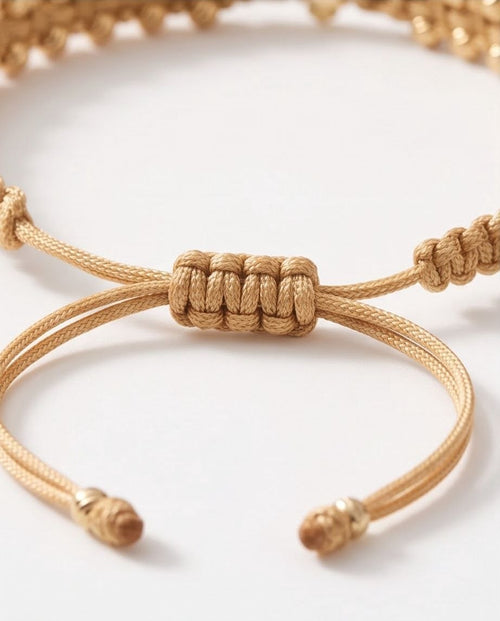 18K Gold Adjustable Woven Bead Bracelet with Zircon Flower