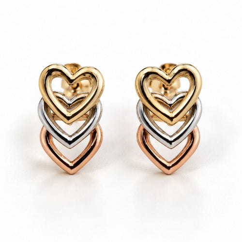 18K Gold Tri-Color Interlocking Heart Stud Earrings