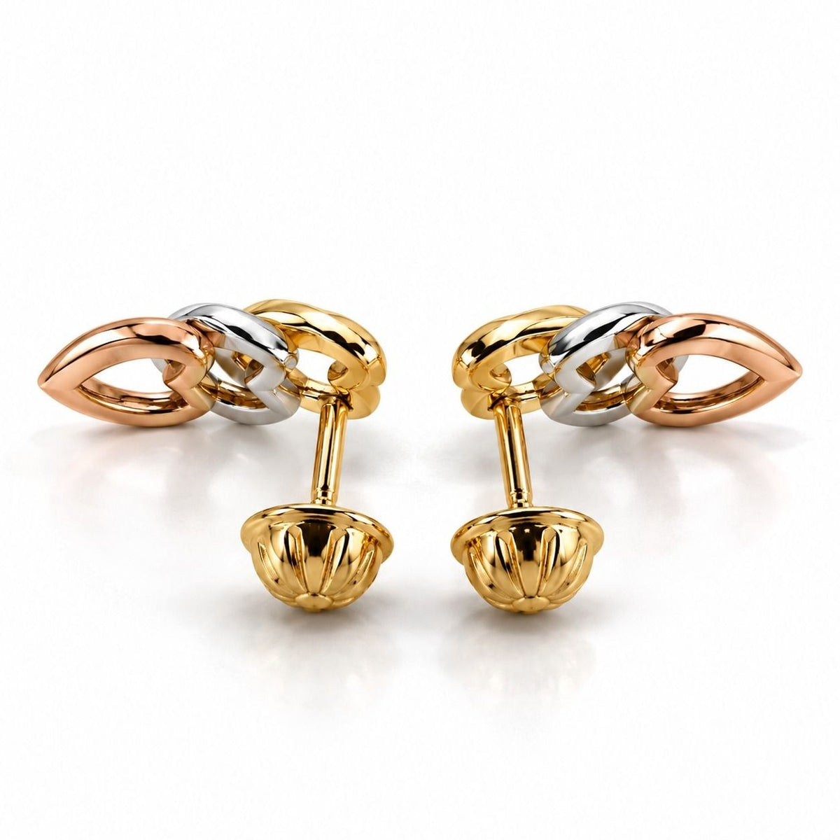 18K Gold Tri-Color Interlocking Heart Stud Earrings