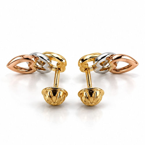 18K Gold Tri-Color Interlocking Heart Stud Earrings