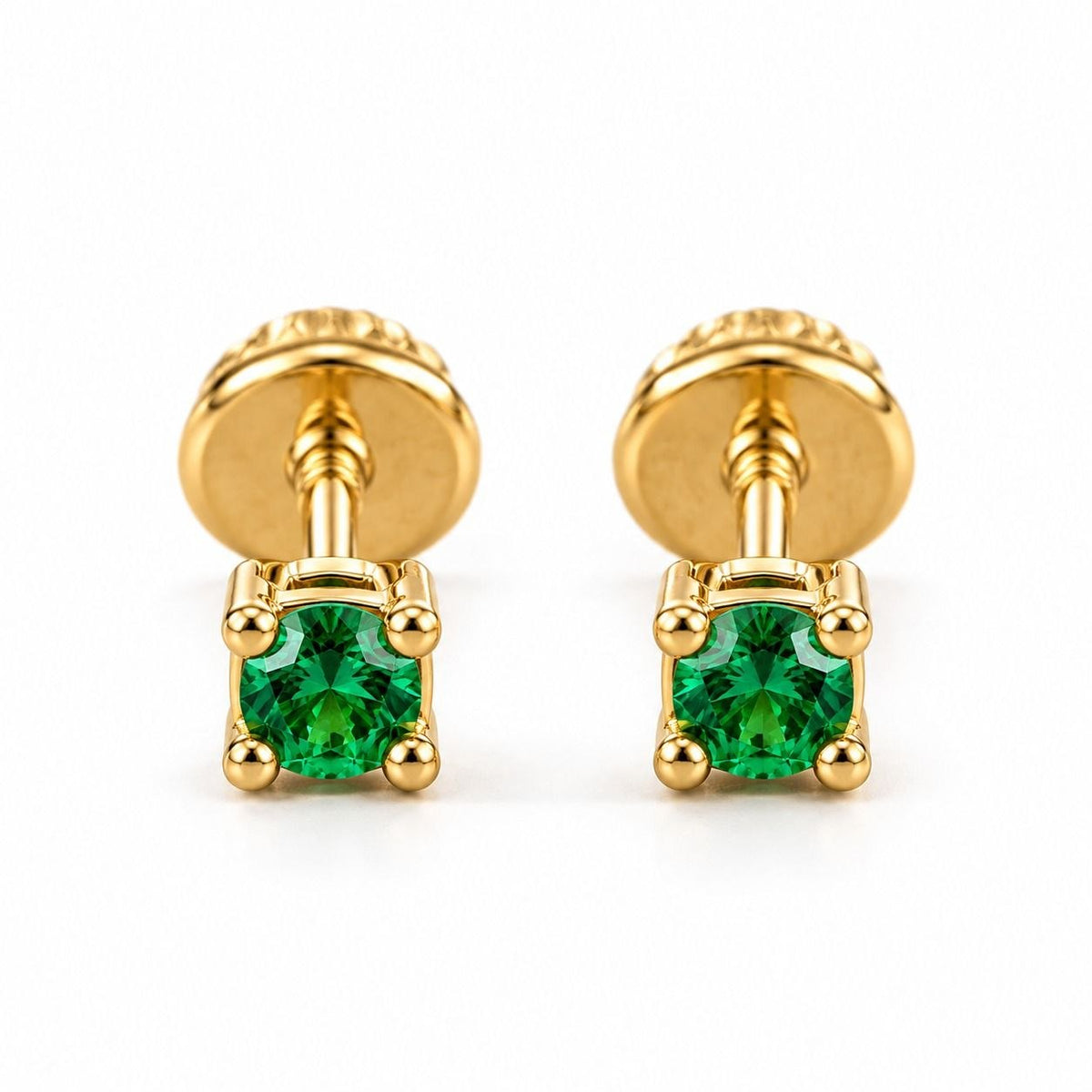 18K Gold Green Zircon Safety Stud Earrings