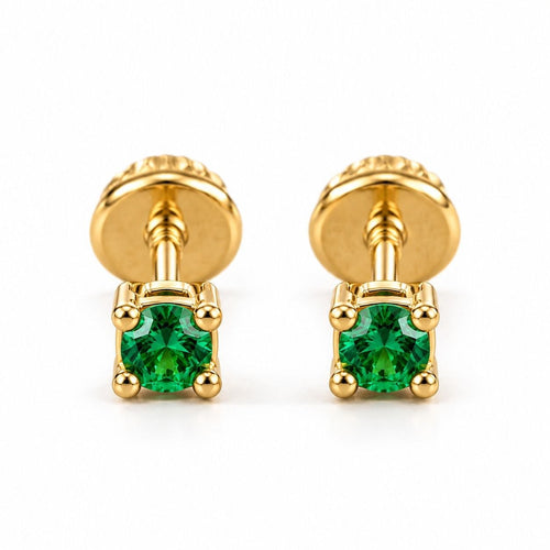 18K Gold Green Zircon Safety Stud Earrings