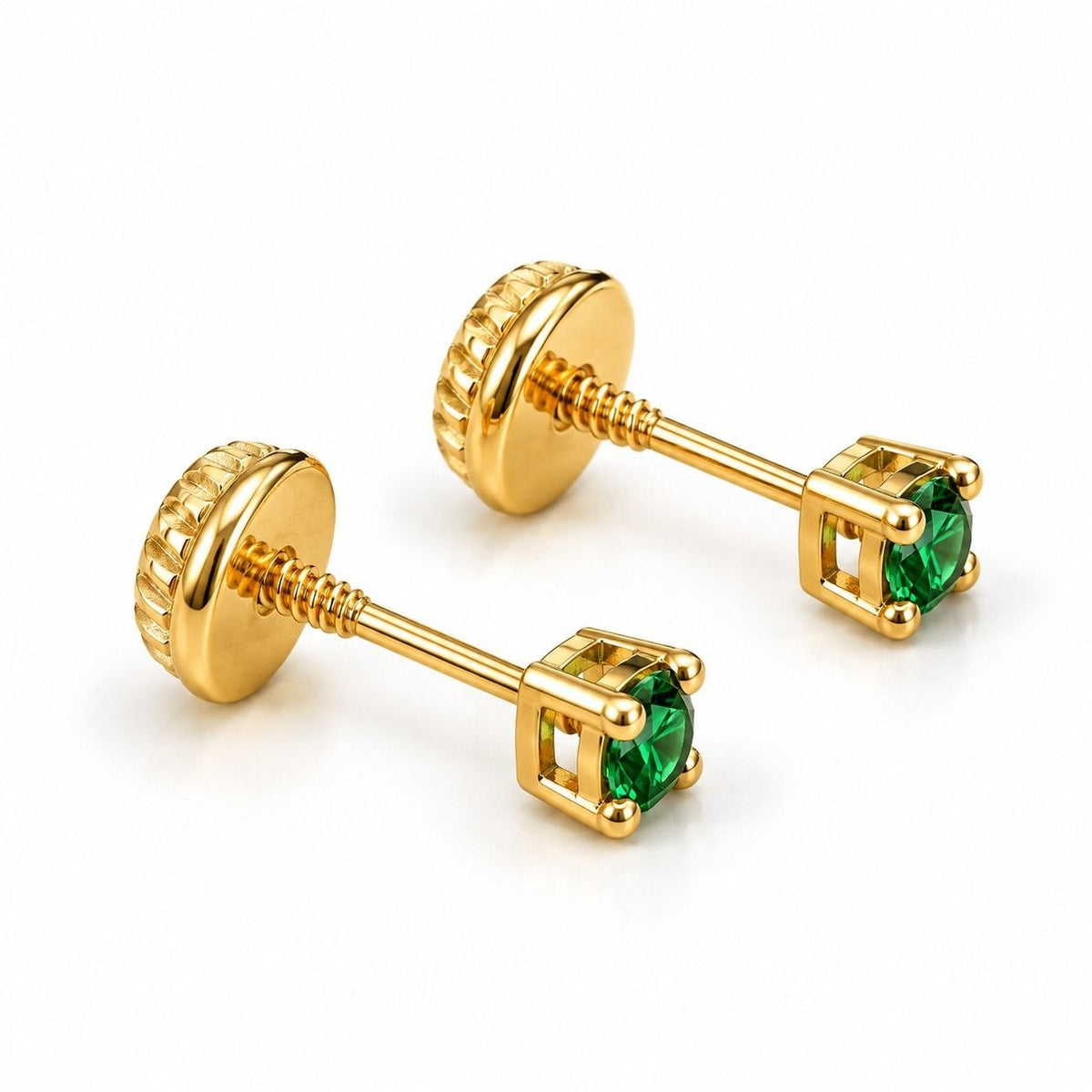 18K Gold Green Zircon Safety Stud Earrings