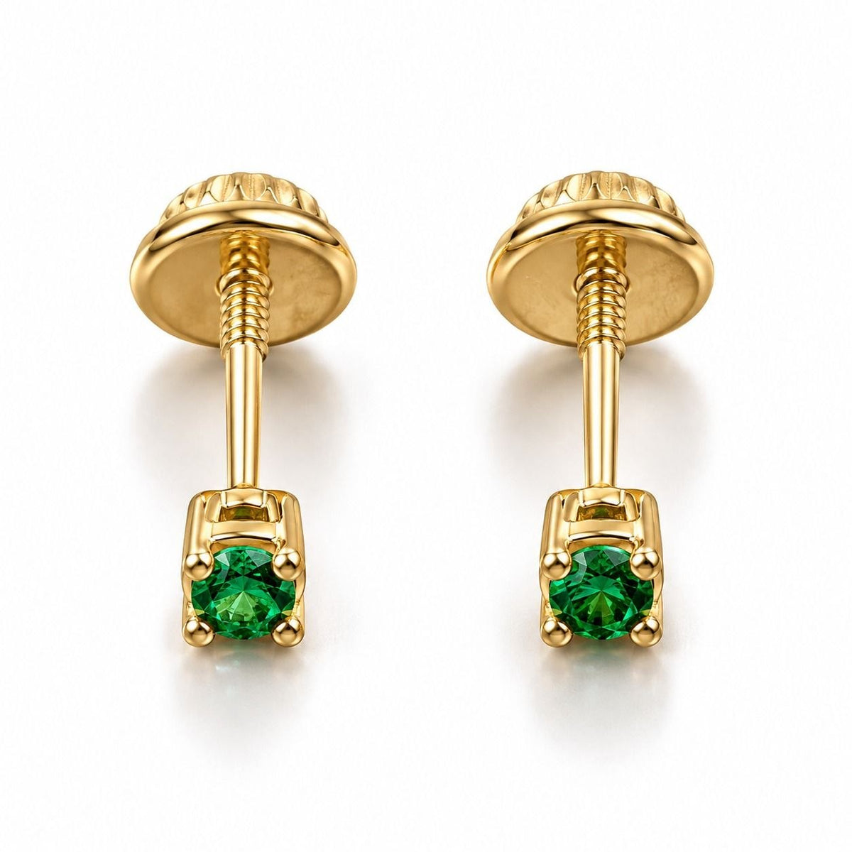 18K Gold Green Zircon Safety Stud Earrings