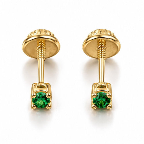 18K Gold Green Zircon Safety Stud Earrings